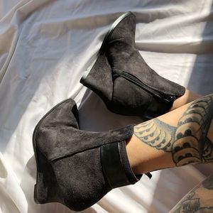 Black Suede Wedge Booties